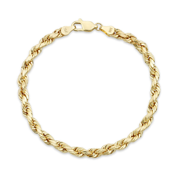 Solid 10K Gold D/C Rope Bracelet 5.0mm