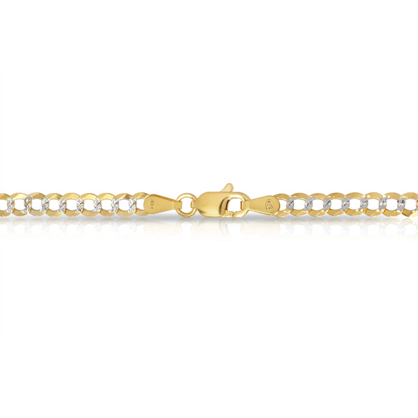 Solid 10K Gold Rhodium Pave Flat Curb Chain 3.5mm