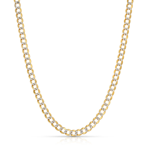 Solid 10K Gold Rhodium Pave Flat Curb Chain 7.0mm